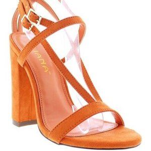 Liliana Sage-95 Orange Strappy Chunky High Heel Sandals Size 6 NIB Open Toe